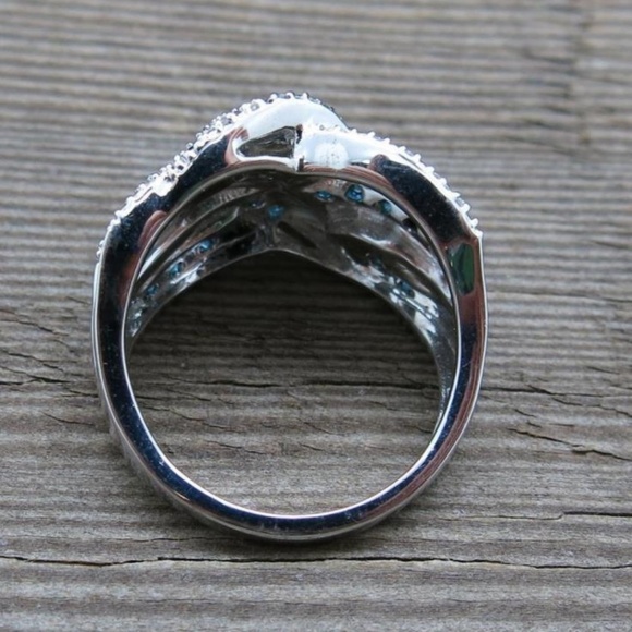 NEW Silver Blue Sapphire Braided Wide Band Wedding Ring - Picture 4 of 4